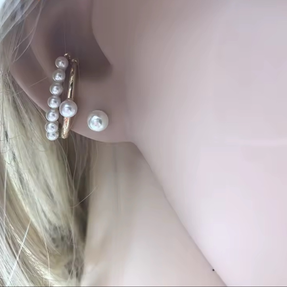Minimalist Simulated Round Small Pearl Ear Cuffs